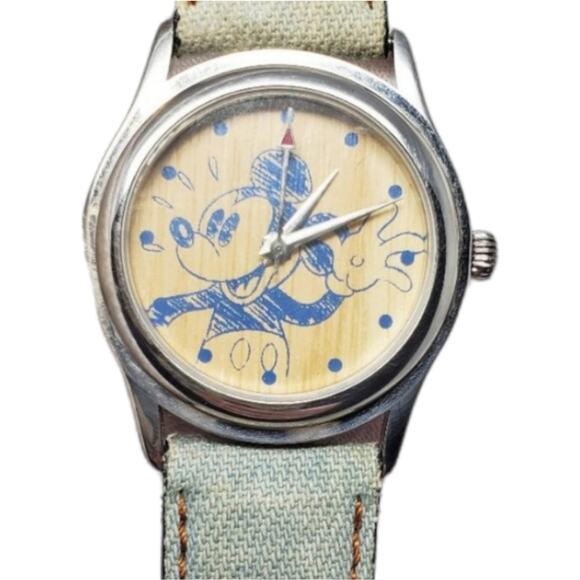 Disney Other - Disney Catalog Mickey Mouse Blue Sketch Art Watch